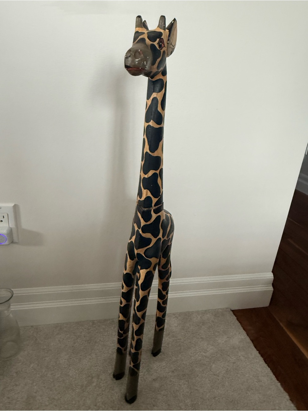 Handcrafted Tan and Black Giraffe wooden Sculpture - Home Art Accent